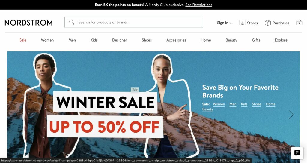 Screenshot of the Nordstrom homepage